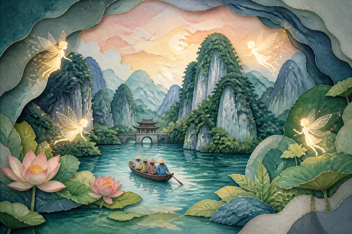 Paper Cut Craft + Watercolor + Fantasy Storybook: kết quả tạo bởi ChatGPT.