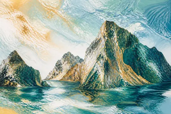 Acrylic Pour — Abstract colors representing the Marble Mountains., kết quả ChatGPT.