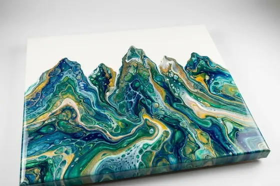 Acrylic Pour — Abstract colors representing the Marble Mountains., kết quả Gemini.