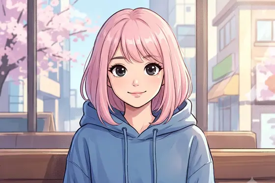Anime — A cute young adult woman looking straight into the frame. (một cô gái dễ thương nhìn thẳng vào khung hình), kết quả Gemini.
