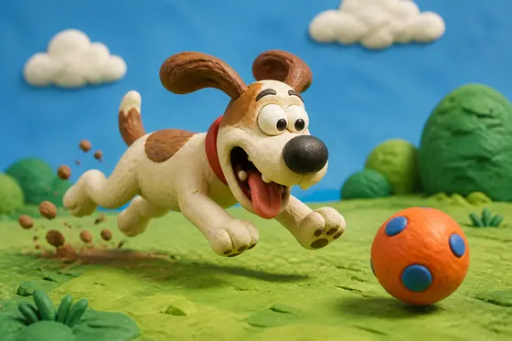 Claymation — A funny dog chasing a ball. (Chú chó vui nhộn đang đuổi bắt bóng), kết quả ChatGPT.