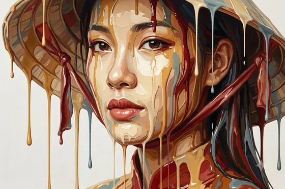 Dripping Paint — The face of a beautiful Vietnamese woman, kết quả Gemini.