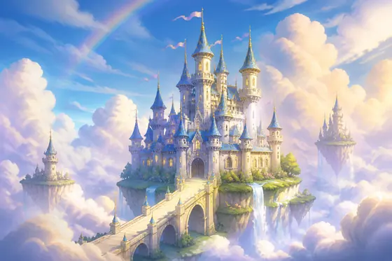 Fantasy Storybook — A magical castle in the clouds. (Tòa lâu đài phép thuật nằm giữa những đám mây.), kết quả ChatGPT.