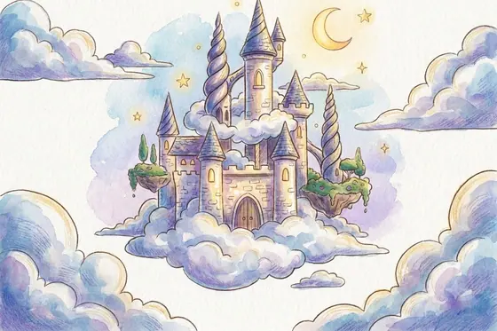 Fantasy Storybook — A magical castle in the clouds. (Tòa lâu đài phép thuật nằm giữa những đám mây.), kết quả Gemini.