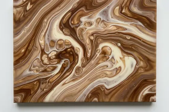 Fluid Art — Swirling brown coffee and white condensed milk mixing together., kết quả Gemini.