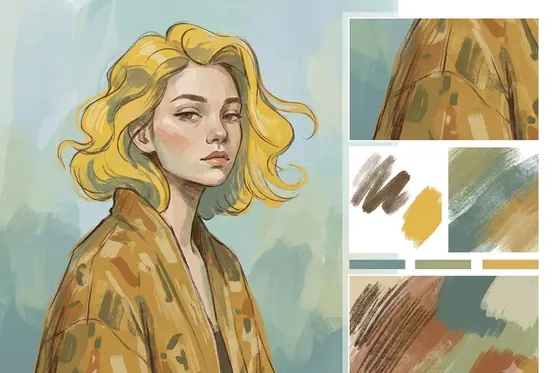 Illustration — A portrait of A young adult woman with yellow hair. (Chân dung một cô gái tóc vàng.), kết quả Gemini.
