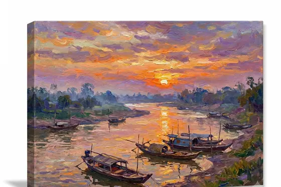 Impressionism — A sunset over the Mekong River with loose brushstrokes., kết quả Gemini.