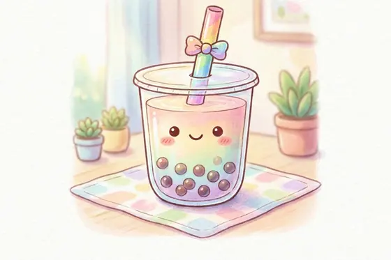 Kawaii — A cute bubble tea cup with a smiling face and tapioca pearls., kết quả Gemini.
