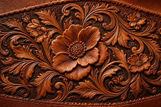 Leather Work — An intricate floral pattern carved into thick leather., kết quả ChatGPT.