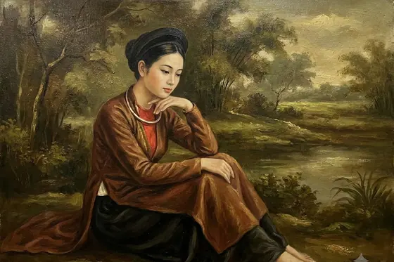 Oil Painting — A beautiful Vietnamese girl from the feudal era., kết quả Gemini.
