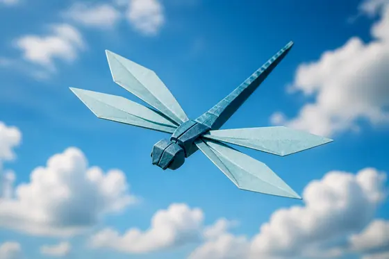 Origami — A dragonfly flying in the sky (Con chuồn chuồn bay trên bầu trời), kết quả ChatGPT.