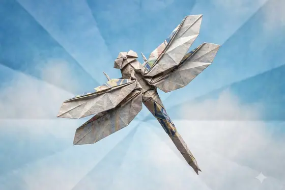 Origami — A dragonfly flying in the sky (Con chuồn chuồn bay trên bầu trời), kết quả Gemini.