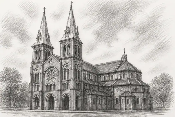 Pencil Sketch — A rough drawing of the Notre Dame Cathedral of Saigon., kết quả ChatGPT.
