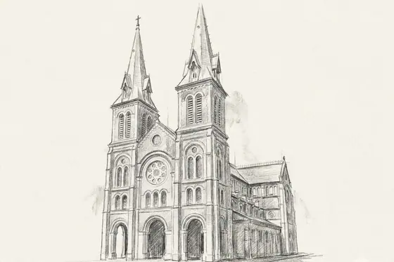 Pencil Sketch — A rough drawing of the Notre Dame Cathedral of Saigon., kết quả Gemini.