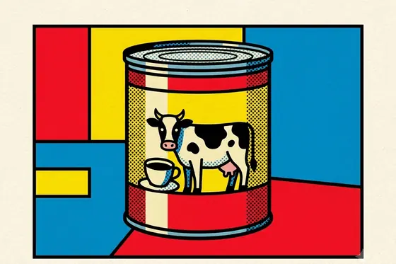 Pop Art — A can of Vietnamese condensed milk with bold comic colors., kết quả Gemini.