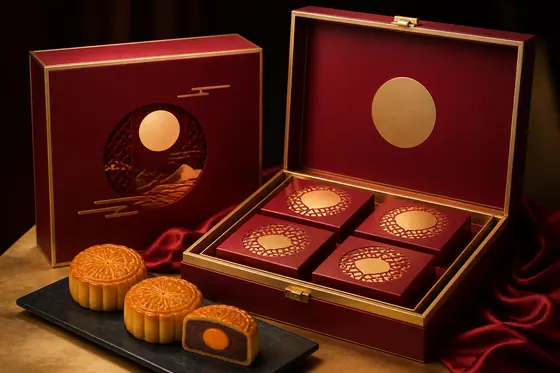 Product Photography — A luxury box of Mooncakes with elegant lighting., kết quả ChatGPT.