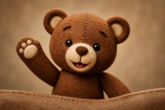 Puppet — A cute bear made of felt fabric (Chú gấu dễ thương được làm bằng vải nỉ), kết quả ChatGPT.
