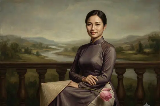 Renaissance — A young adult Vietnamese woman in Ao Dai holding a lotus flower, posing like Mona Lisa., kết quả Gemini.