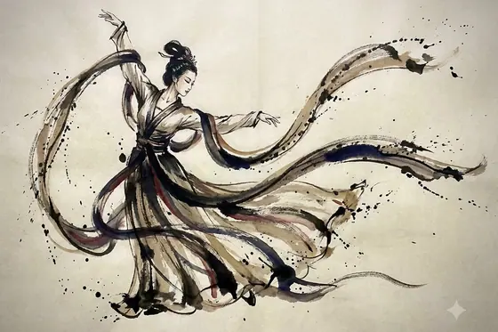 Splash Ink — A traditional dancer with long ribbons formed by ink splashes., kết quả Gemini.