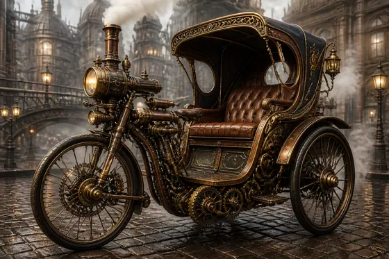 Steampunk — A futuristic cyclo powered by steam and brass gears., kết quả ChatGPT.