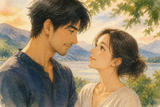 Studio Ghibli — An adult couple looking into each other's eyes., kết quả ChatGPT.