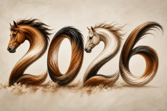 Typography Art — The number 2026 is stylized with the image of a horse., kết quả ChatGPT.