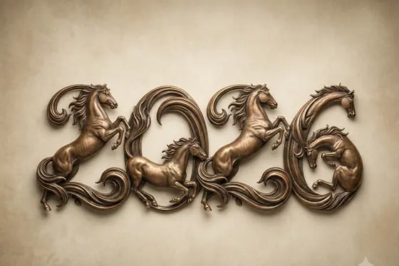 Typography Art — The number 2026 is stylized with the image of a horse., kết quả Gemini.