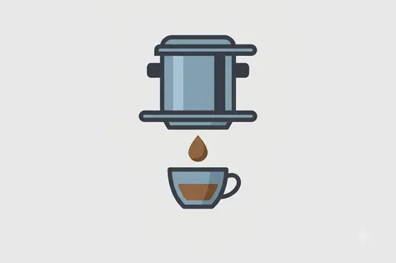 Vector Art — A clean flat icon of a Phin Coffee filter (Biểu tượng phin cà phê phẳng, sạch sẽ.), kết quả Gemini.