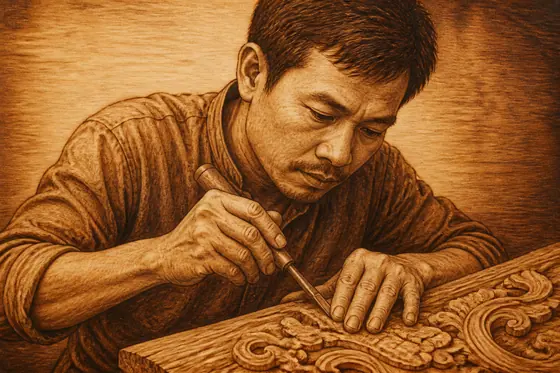 Wood Burned — Portrait of a Vietnamese carpenter (Chân dung một người thợ mộc Việt Nam), kết quả ChatGPT.