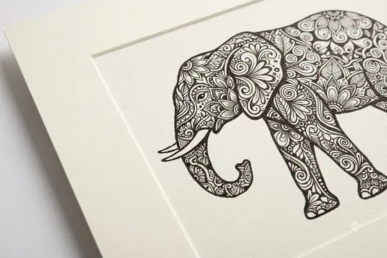 Zentangle — An elephant silhouette filled with intricate floral patterns., kết quả Gemini.